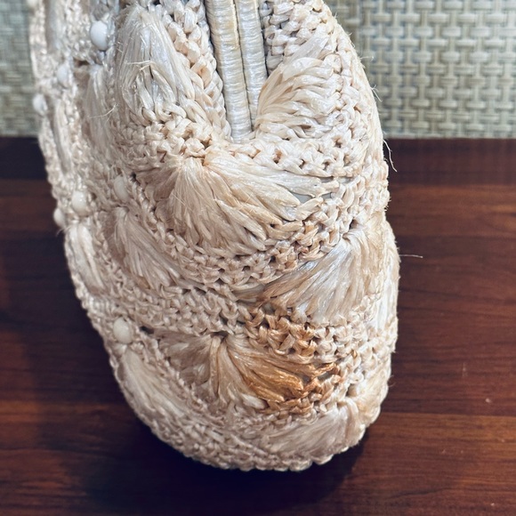 🌟2xHP🌟VTG 1960-70s Crocheted Cream Raffia Kiss Clasp Satchel Bag Jordan Marsh - Picture 10 of 12